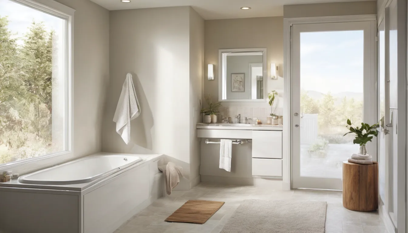 A walk-in tub with an open side door in a bright bathroom in a Shelton home